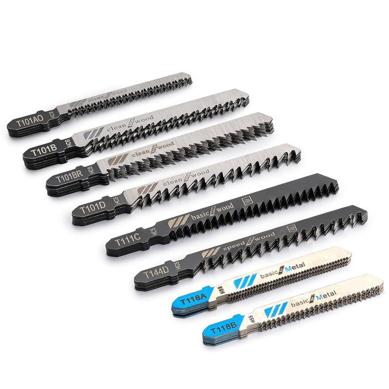 WOODSTARTER مجموعة شفرات منشار كهربائي متعددة الأغراض 40 قطعة مع علبة تخزين، مصنوعة من HCS/HSS، شفرات منشار T-Shank متنوعة لقطع الخشب والبلاستيك والمعادن (JSB40A) - Image 1